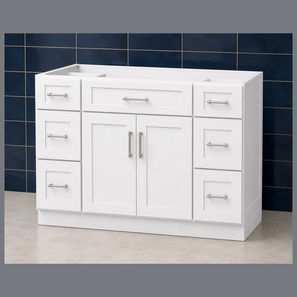 48-inch Shaker Vanity Cabinet — angled view