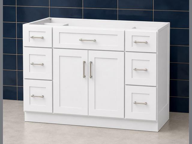 48-inch Shaker Vanity Cabinet — angled view