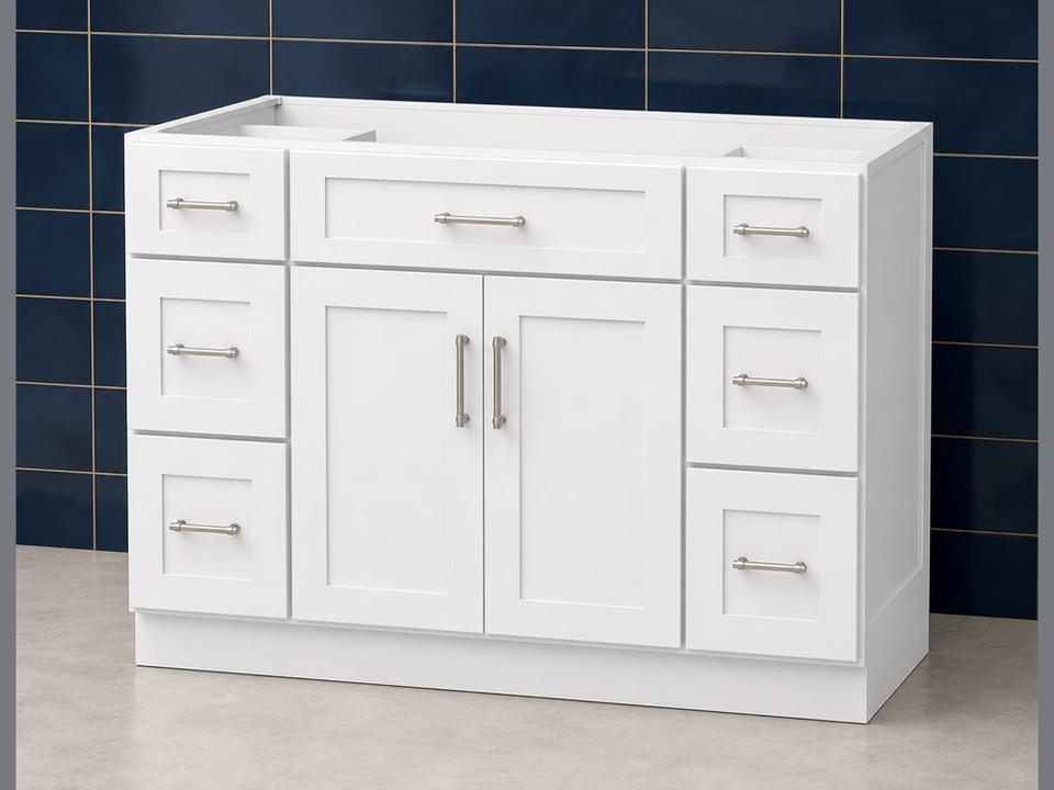 48-inch Shaker Vanity Cabinet — angled view