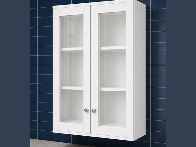 30-inch Shaker Glass-Door Wall Cabinet — angled view