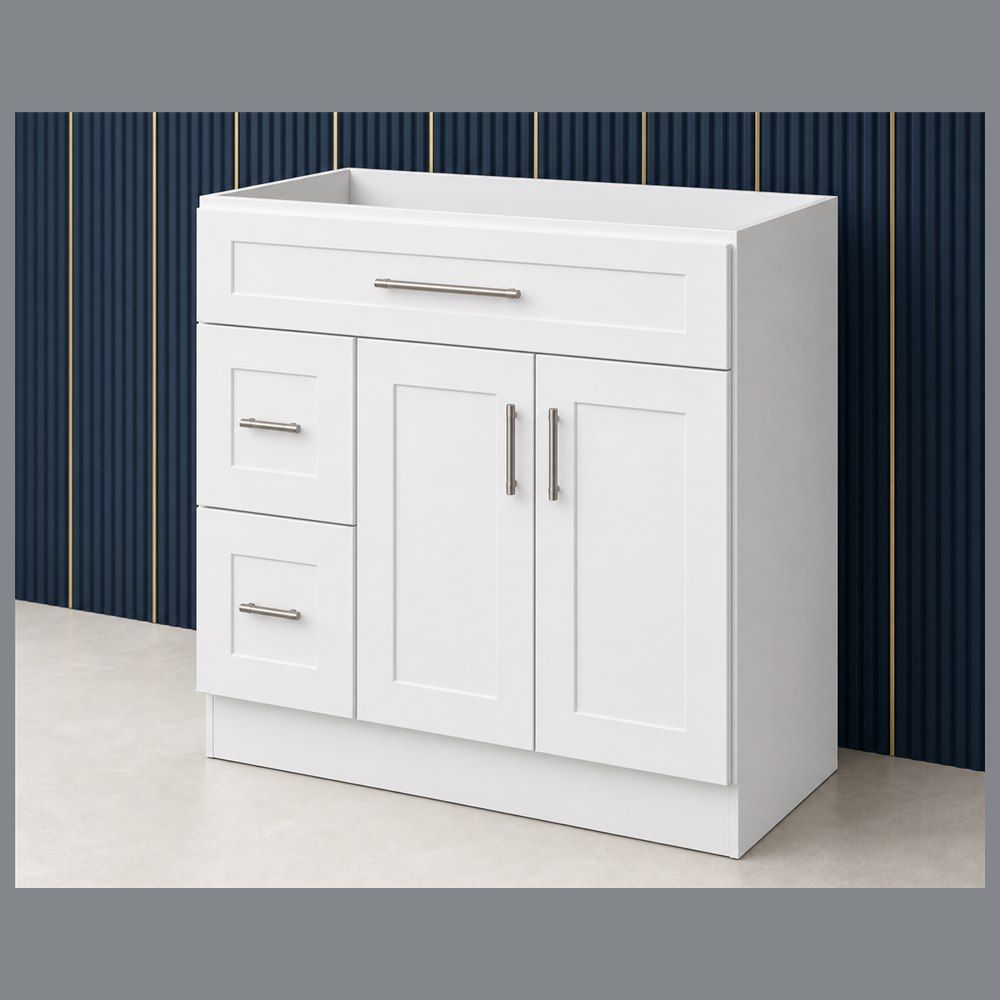 36-inch Shaker Vanity Cabinet — angled view