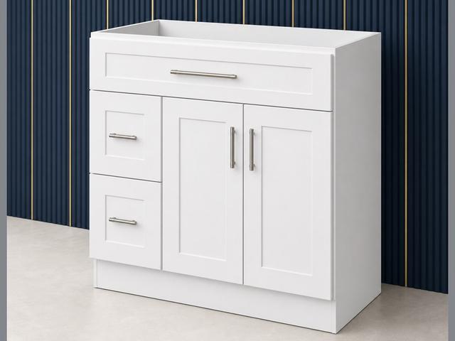 36-inch Shaker Vanity Cabinet — angled view