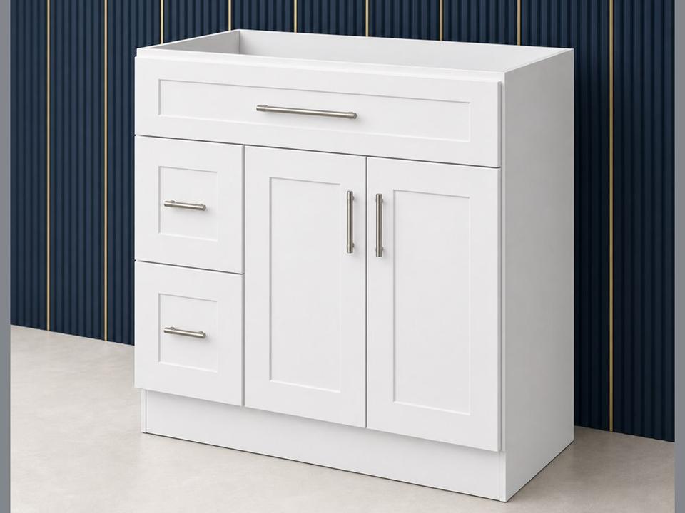36-inch Shaker Vanity Cabinet — angled view