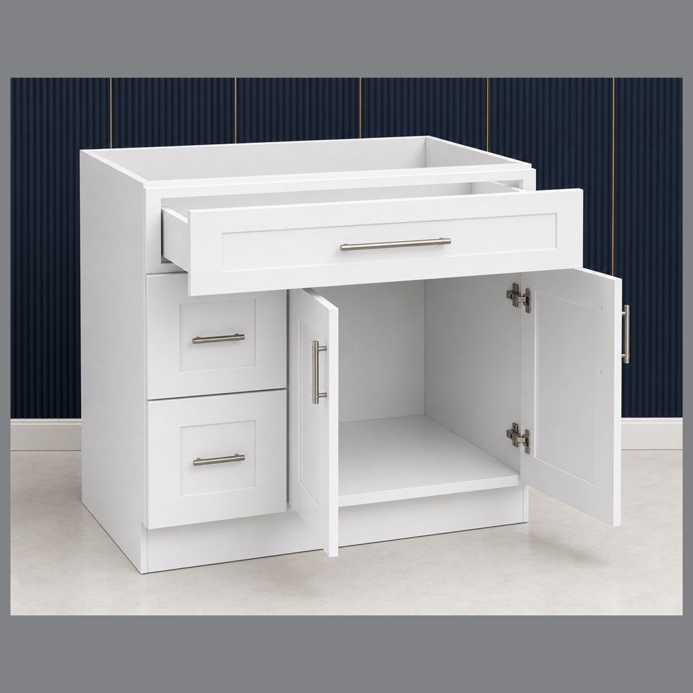 36-inch Shaker Vanity Cabinet — open-door view