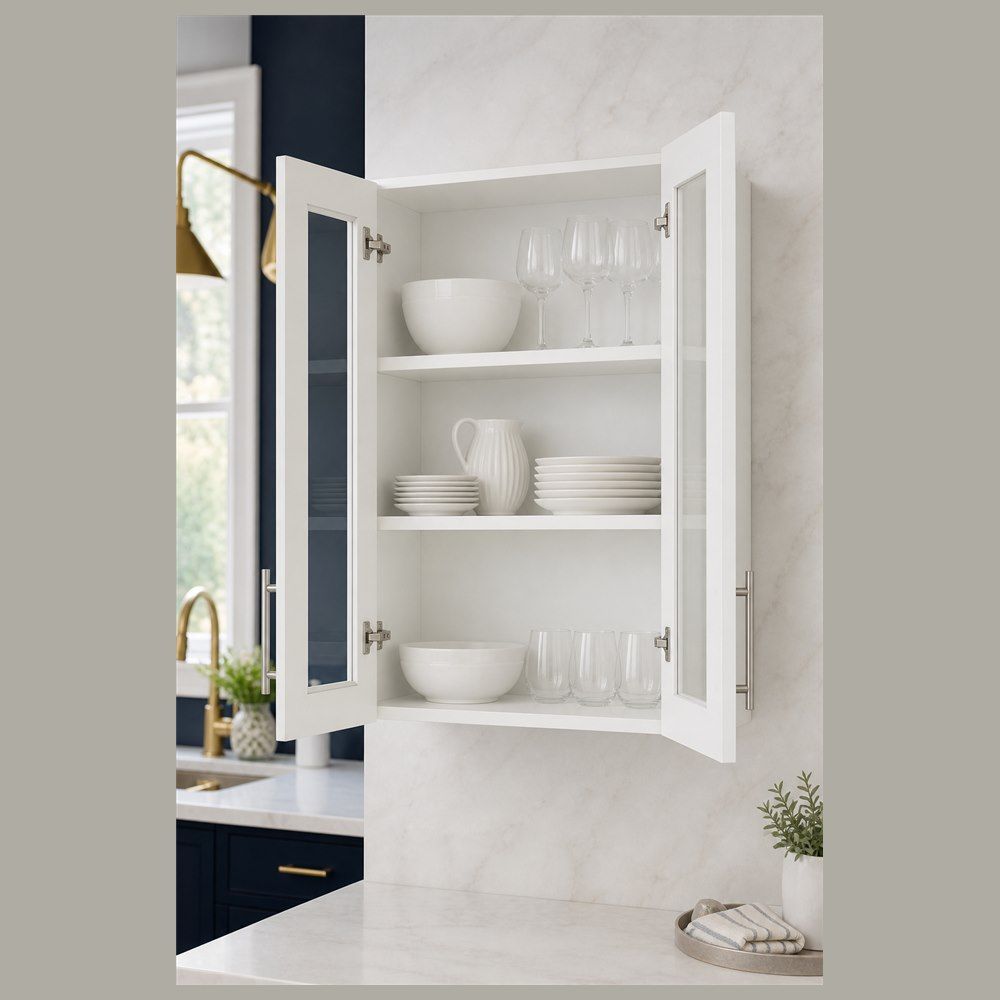 24-inch Shaker Glass-Door Wall Cabinet — styled kitchen