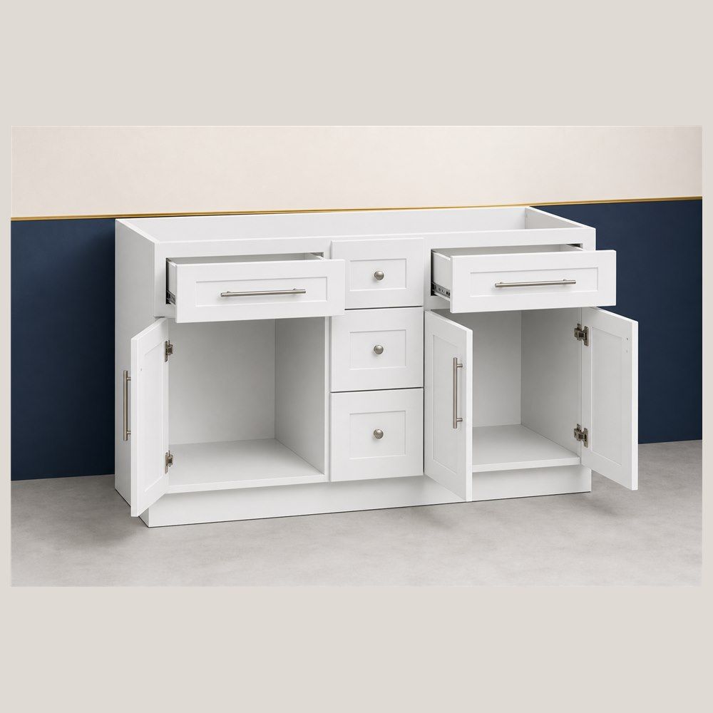 60-inch Shaker Double Vanity Cabinet — open-door view