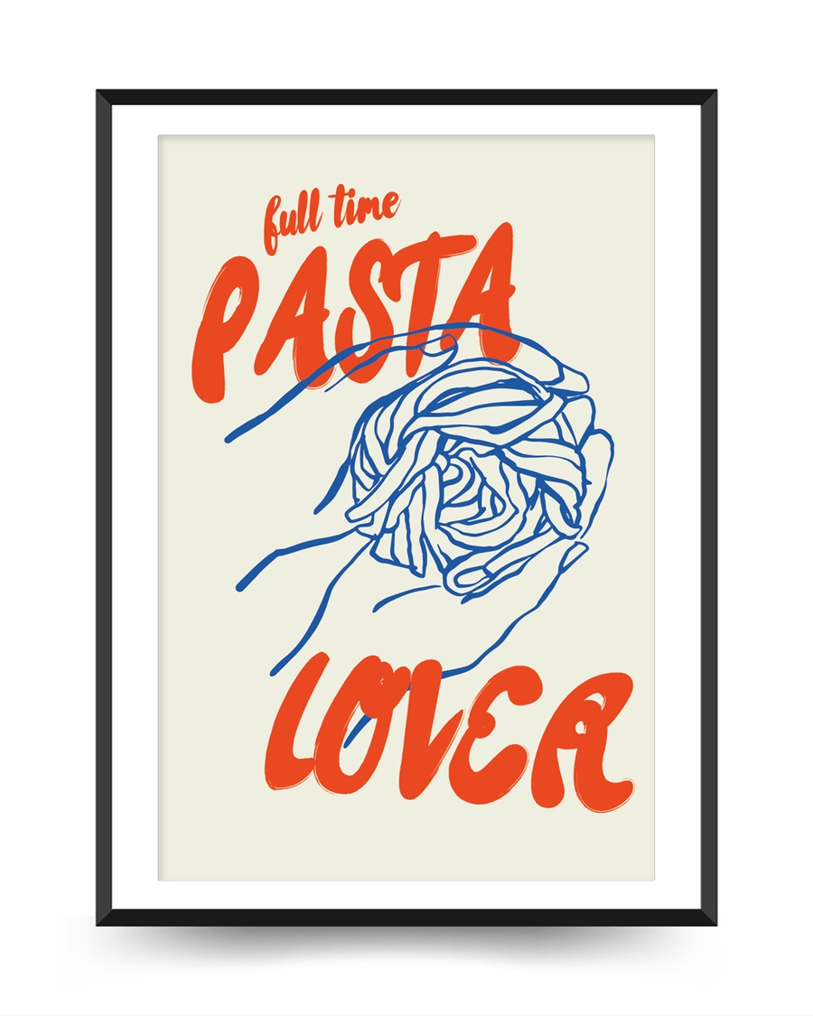 A poster of a Hand drawn pasta illustration with bold pasta text