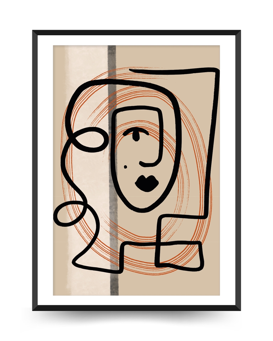A poster of a Abstract line face with graphic shapes and tones