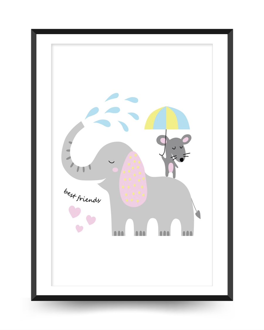 A poster of a two Elephants illustration with best friends text