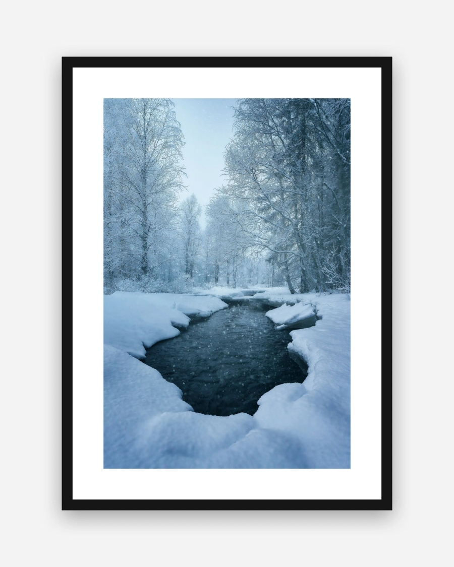 Snowlined Brook poster with a white border in a black frame