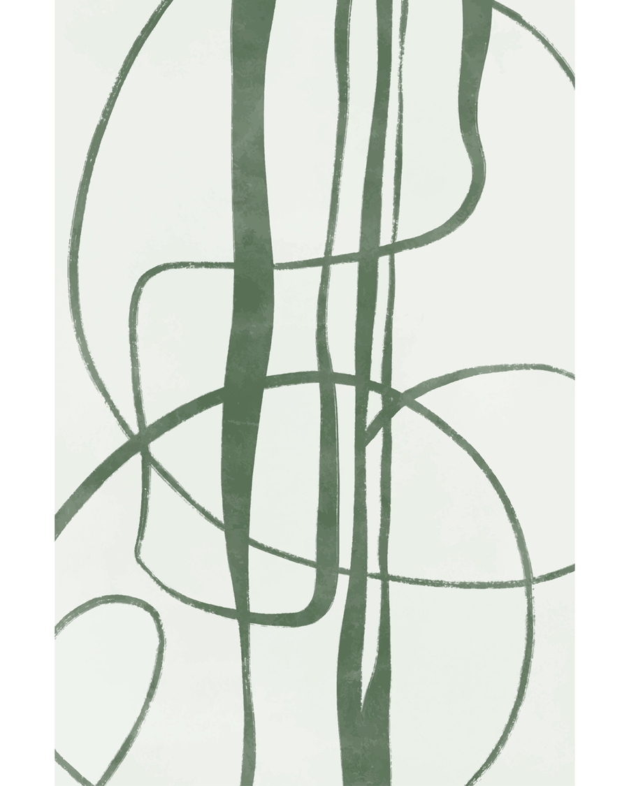 Abstract sage green lines on soft white background