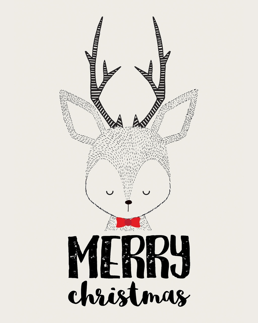 Hand-drawn reindeer with Merry Christma