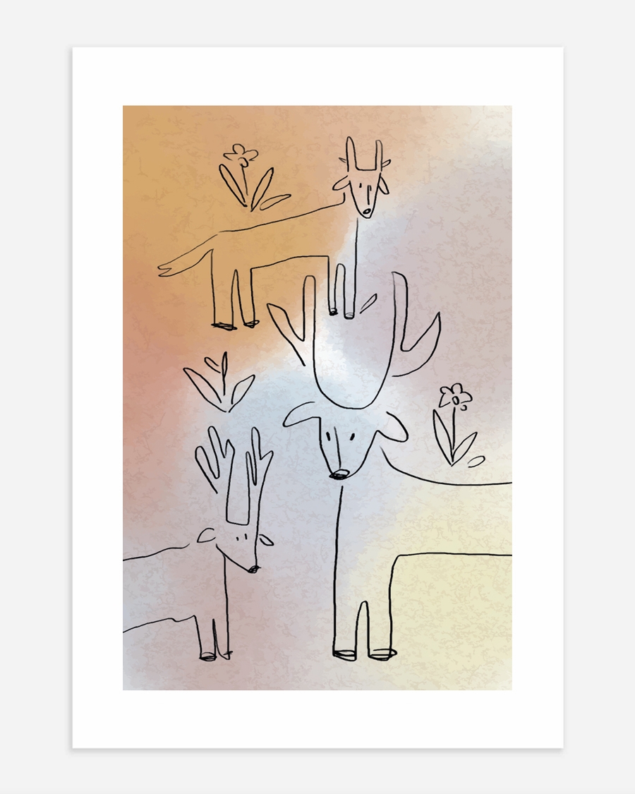 A poster of a Hand drawn deer illustration in soft nordic style
