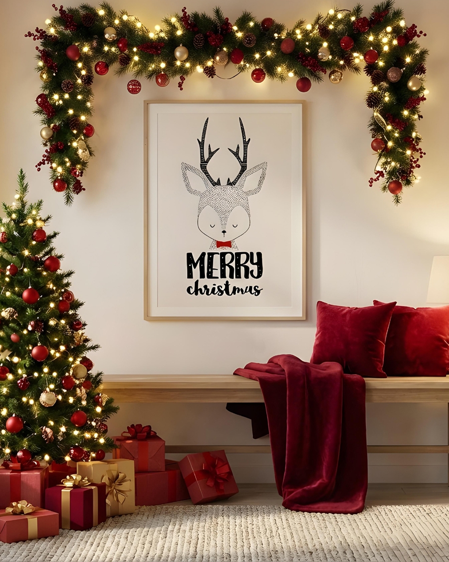 A poster of a hand-drawn reindeer with Merry Christma