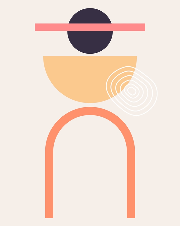 Abstract geometric poster with soft pastel shapes.