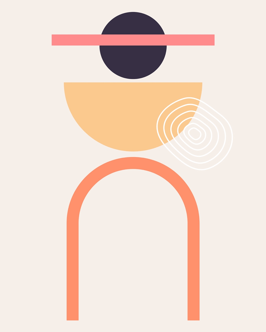 Abstract geometric poster with soft pastel shapes.