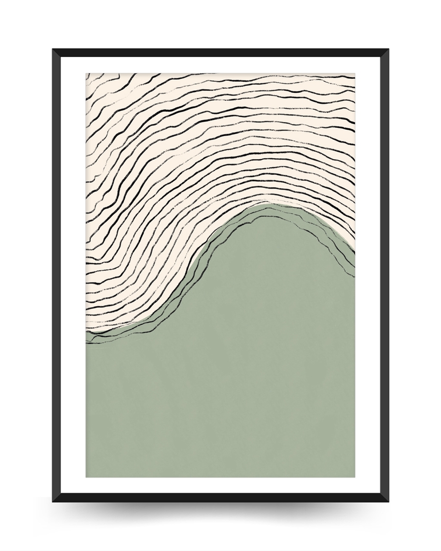 A poster of a Abstract flowing lines over soft green and neutral background