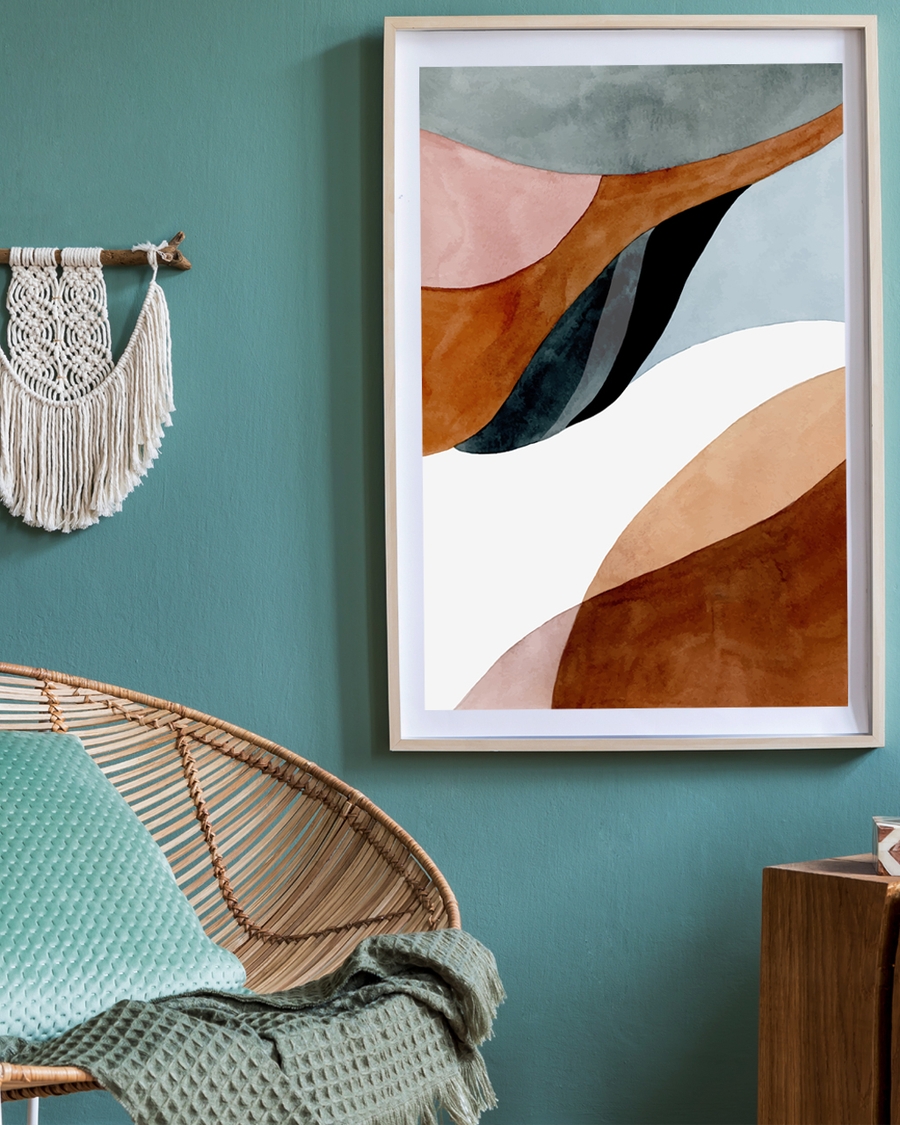 A poster of a abstract poster with earthy tones and soft curves.