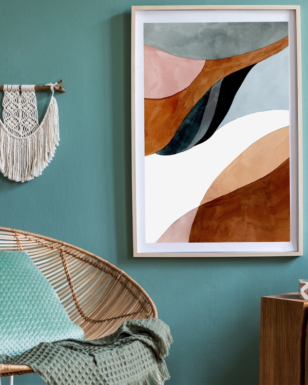 A poster of a abstract poster with earthy tones and soft curves.