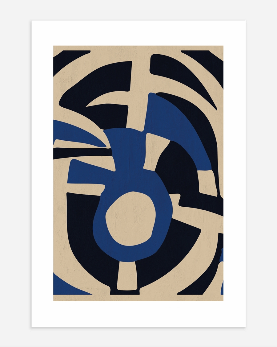 A poster of a Abstract graphic shapes in blue and black