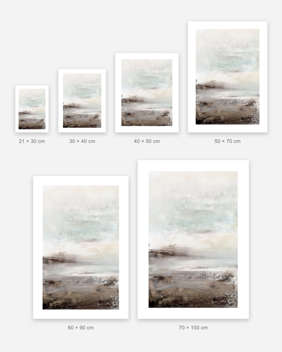 Weathered Plain poster in 6 sizes, shown to scale: 21 × 30, 30 × 40, 40 × 50, 50 × 70, 60 × 90 and 70 × 100 cm