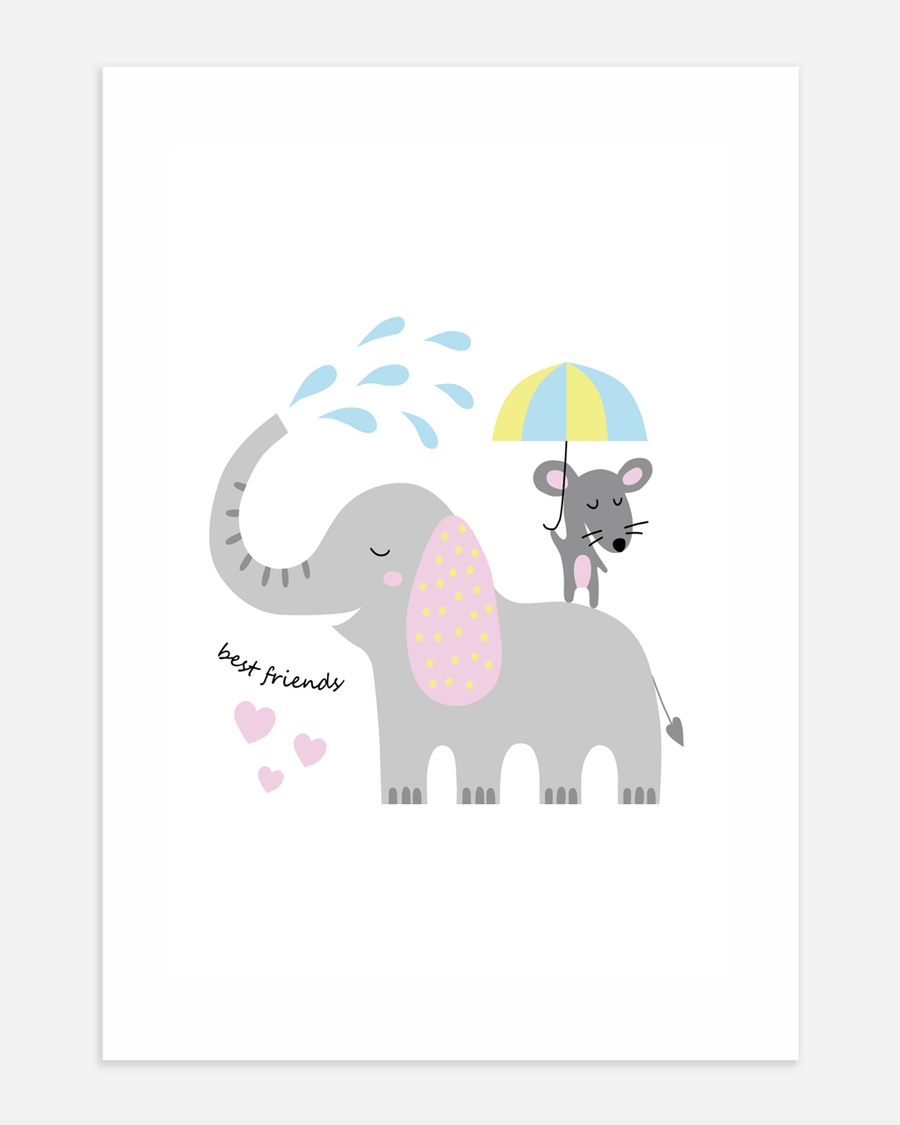 A poster of a two Elephants illustration with best friends text