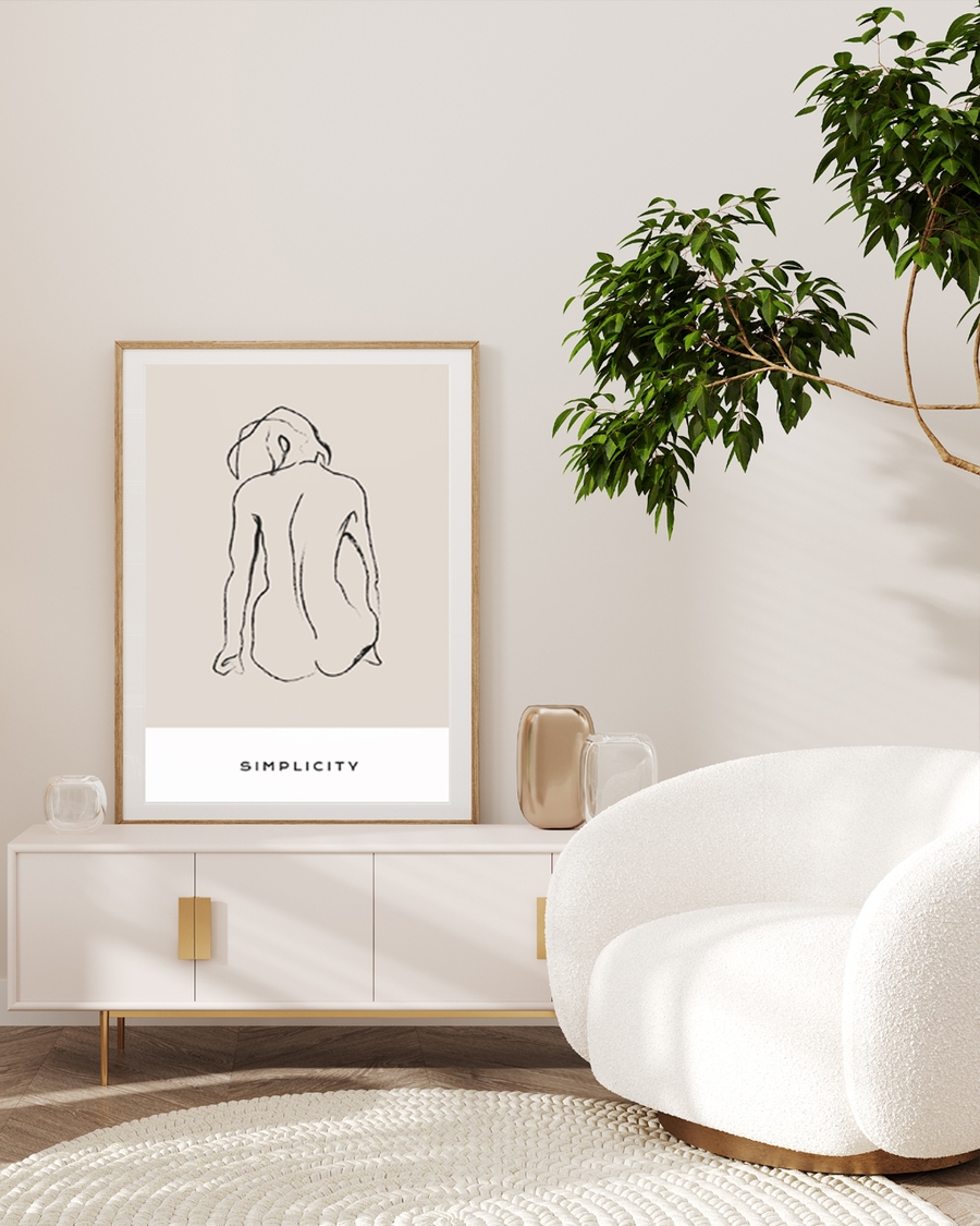 A poster of a Minimal line drawing of seated human figure