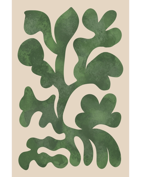 Abstract green organic shapes on beige textured background