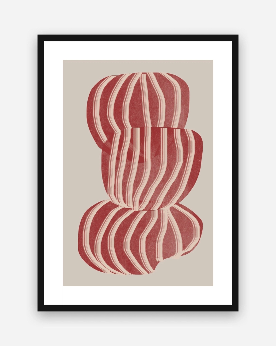 Ruby Stripe Stack poster with a white border in a black frame