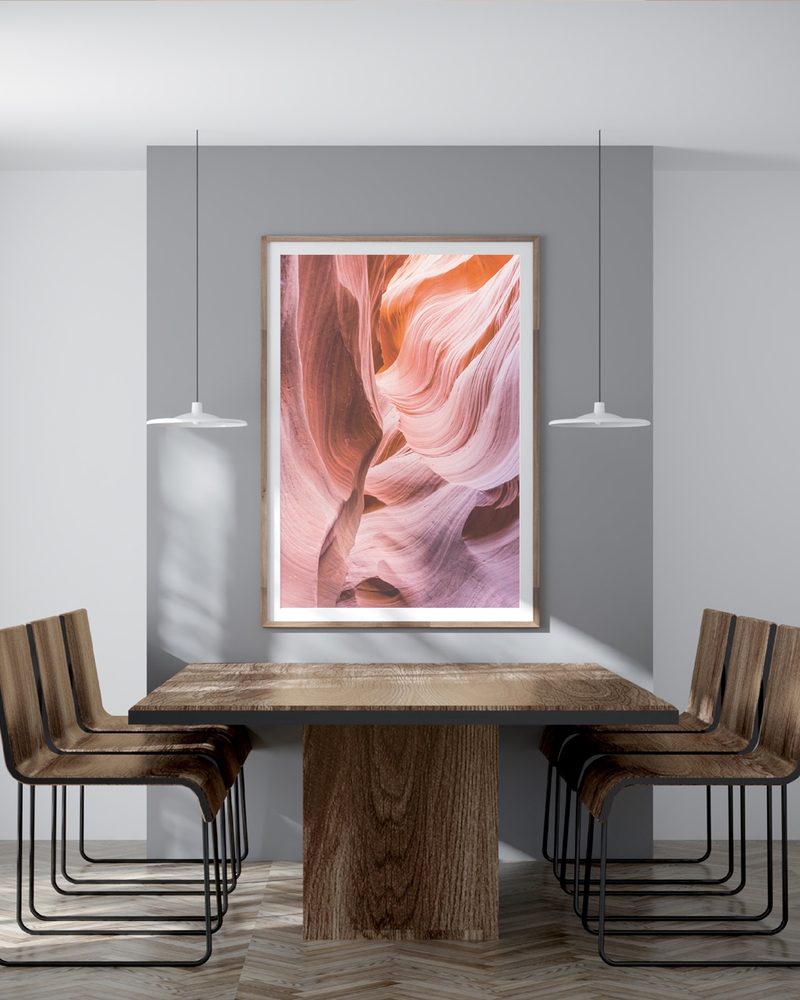A poster of a Flowing sandstone canyon formations in warm earth tones