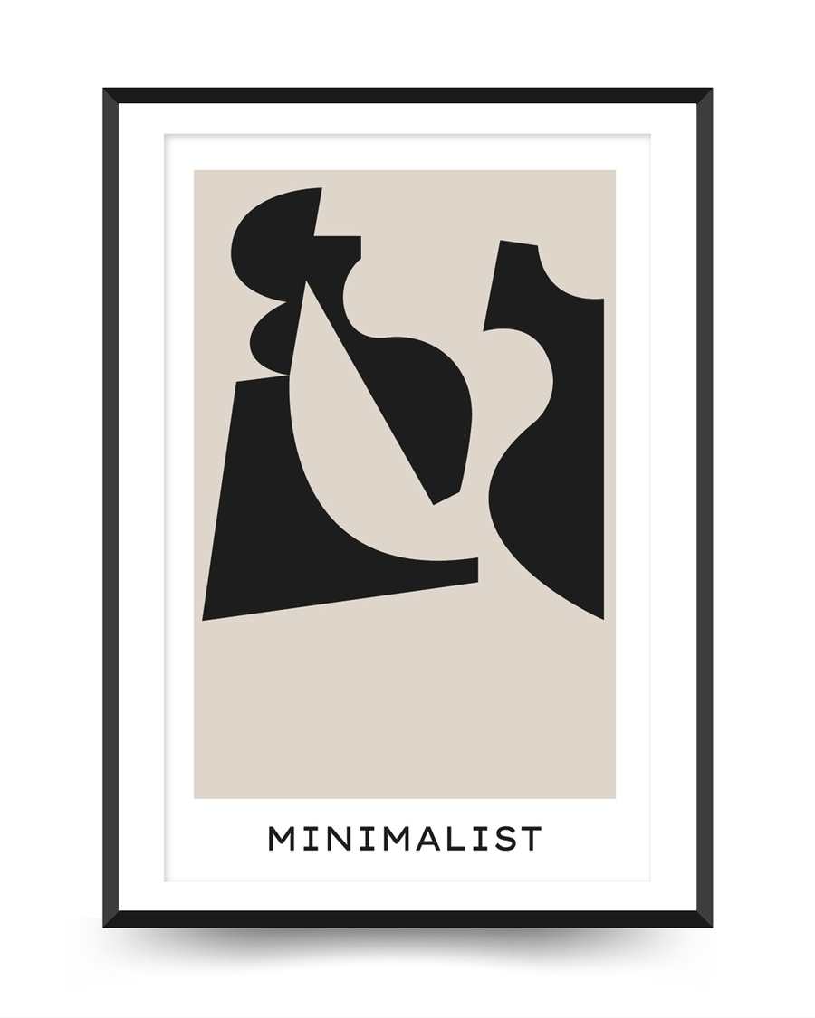 A poster of a Black abstract shapes on warm beige background