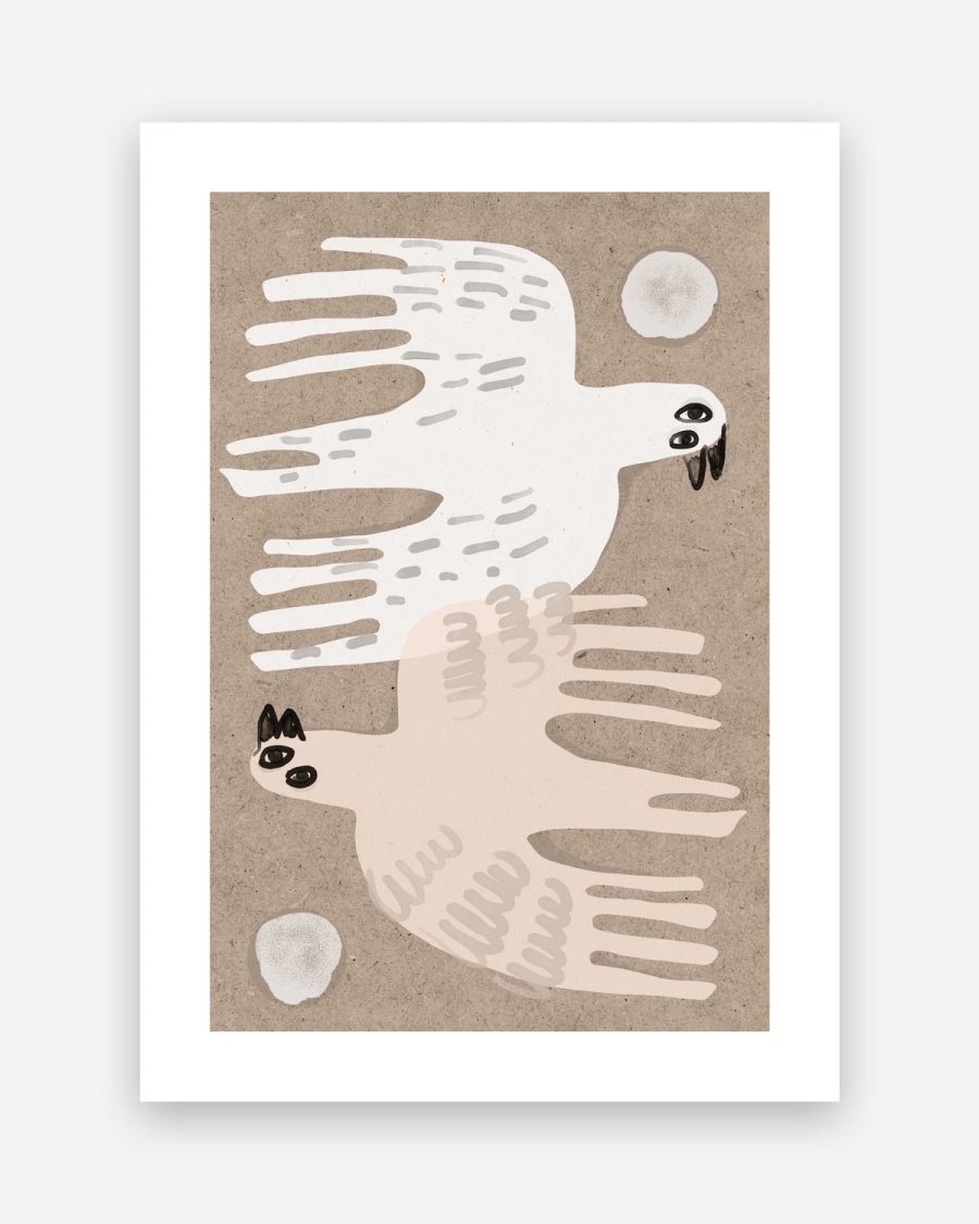 Pair in Flight poster with a white border, unframed on a light gray background