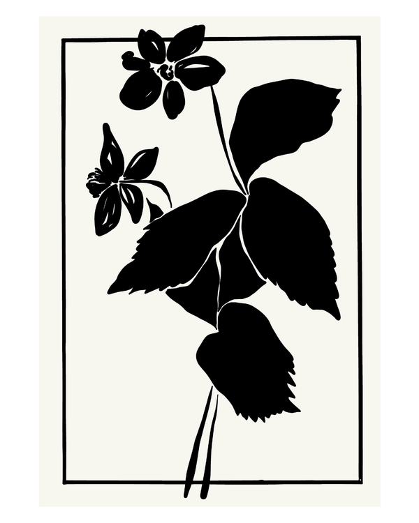 Black botanical silhouette art on ivory background.