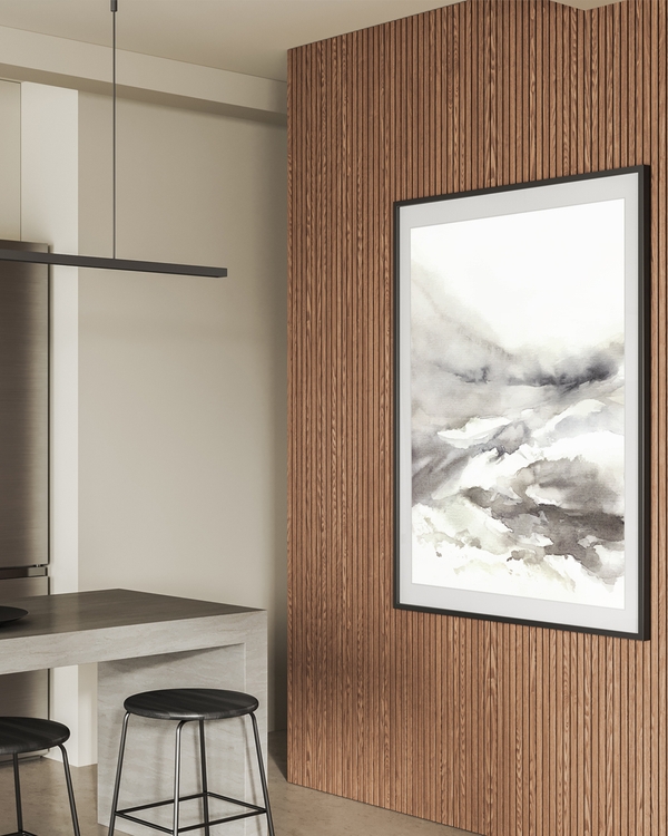 A poster of a Soft abstract watercolor in beige and gray tones