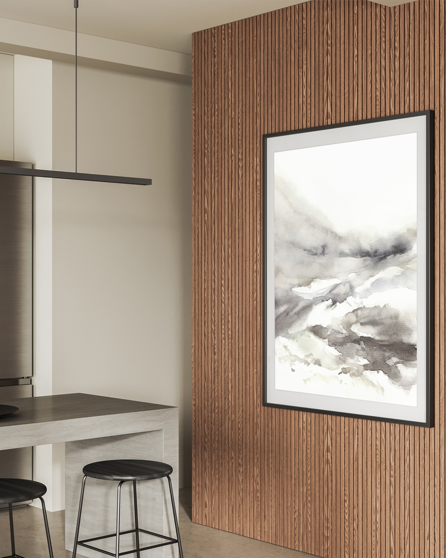 A poster of a Soft abstract watercolor in beige and gray tones