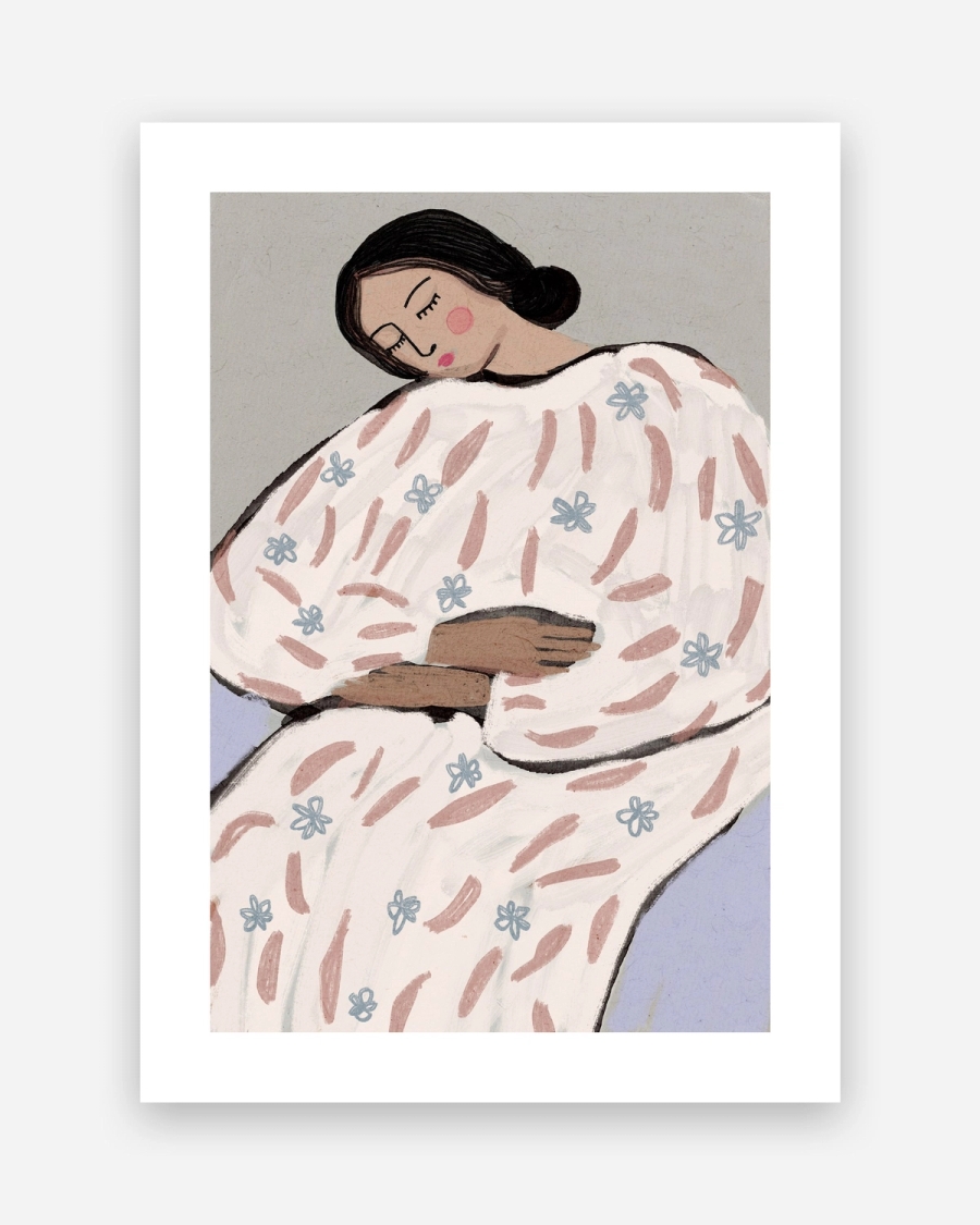Dreaming in Blossoms poster with a white border, unframed on a light gray background