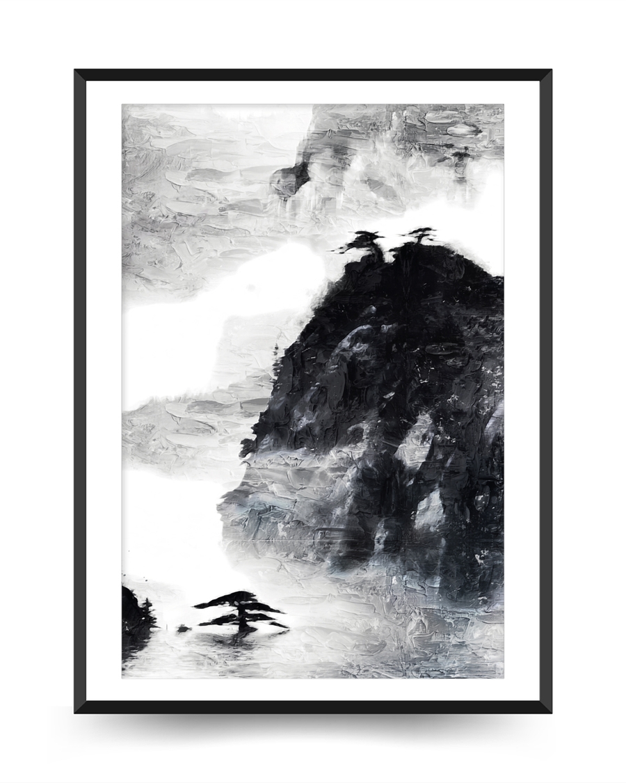 A poster of a Abstract mountain layers with dark and light contrast