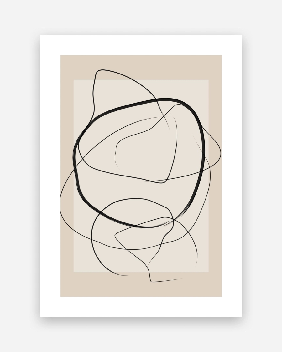 Drifting Ink Curves poster with a white border, unframed on a light gray background