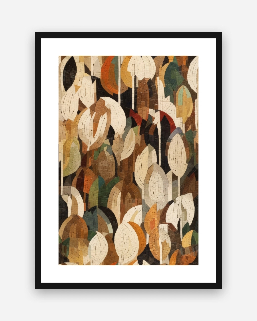 Mosaic Leaf Canopy poster with a white border in a black frame