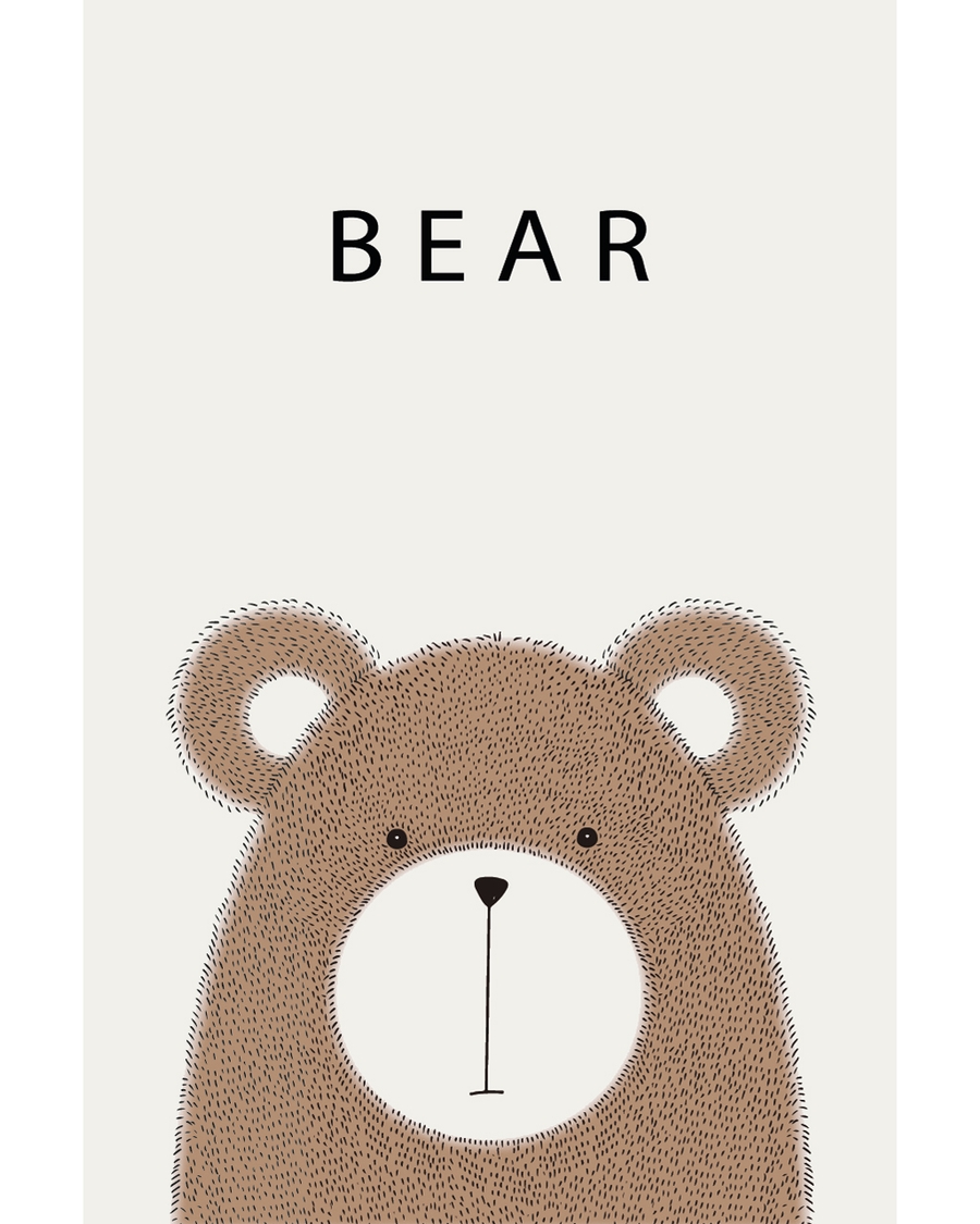 Cute illustrated bear in soft warm neutral colors