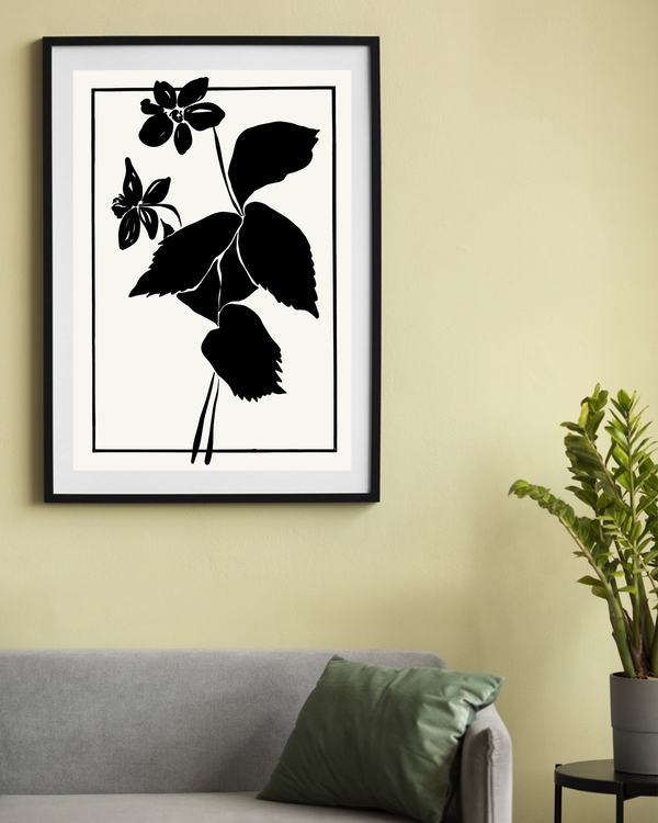 A poster of a black botanical silhouette art on ivory background.