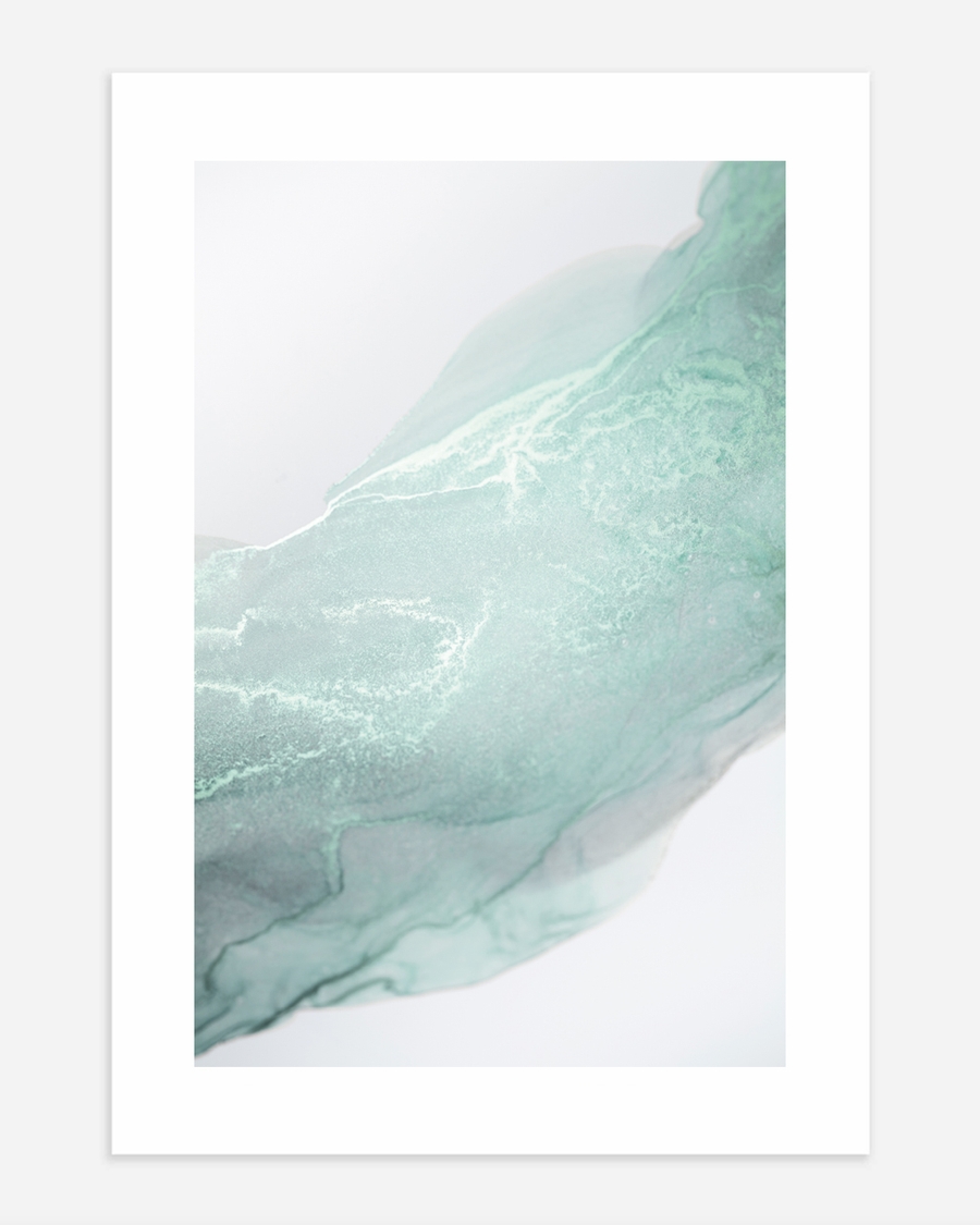 A poster of a Soft sea green abstract layers flowing on white