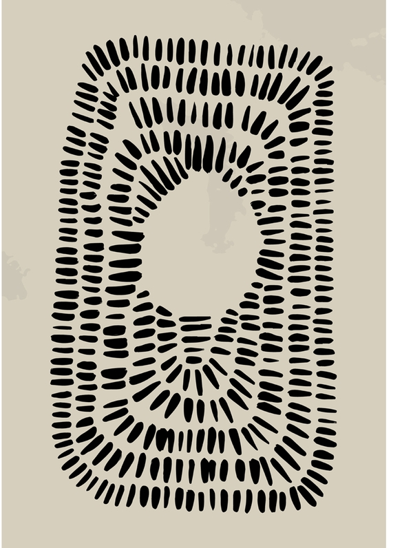 Abstract black shapes forming concentric oval patterns