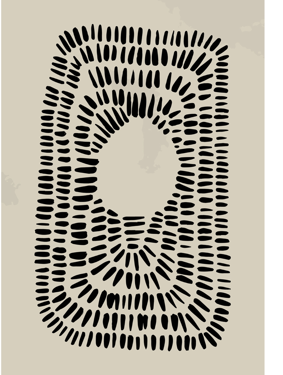 Abstract black shapes forming concentric oval patterns