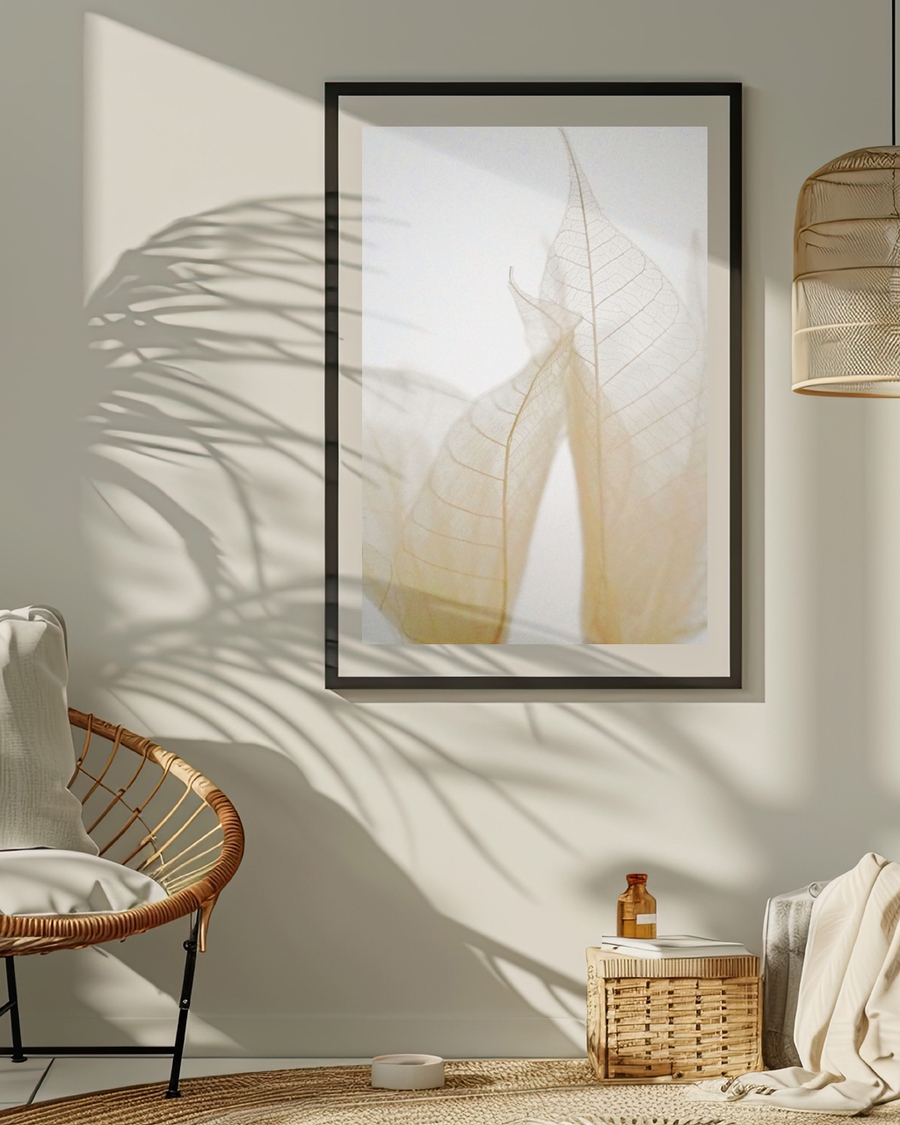 A poster of a Transparent leaves in soft natural neutral tones