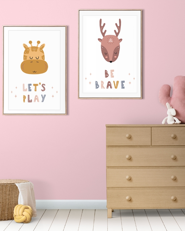 A poster of a Giraffe illustration with lets play text