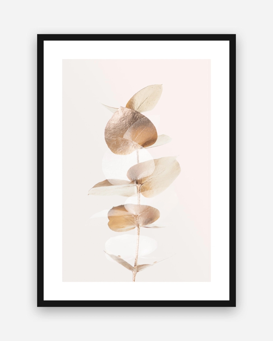 Gilded Eucalyptus poster with a white border in a black frame