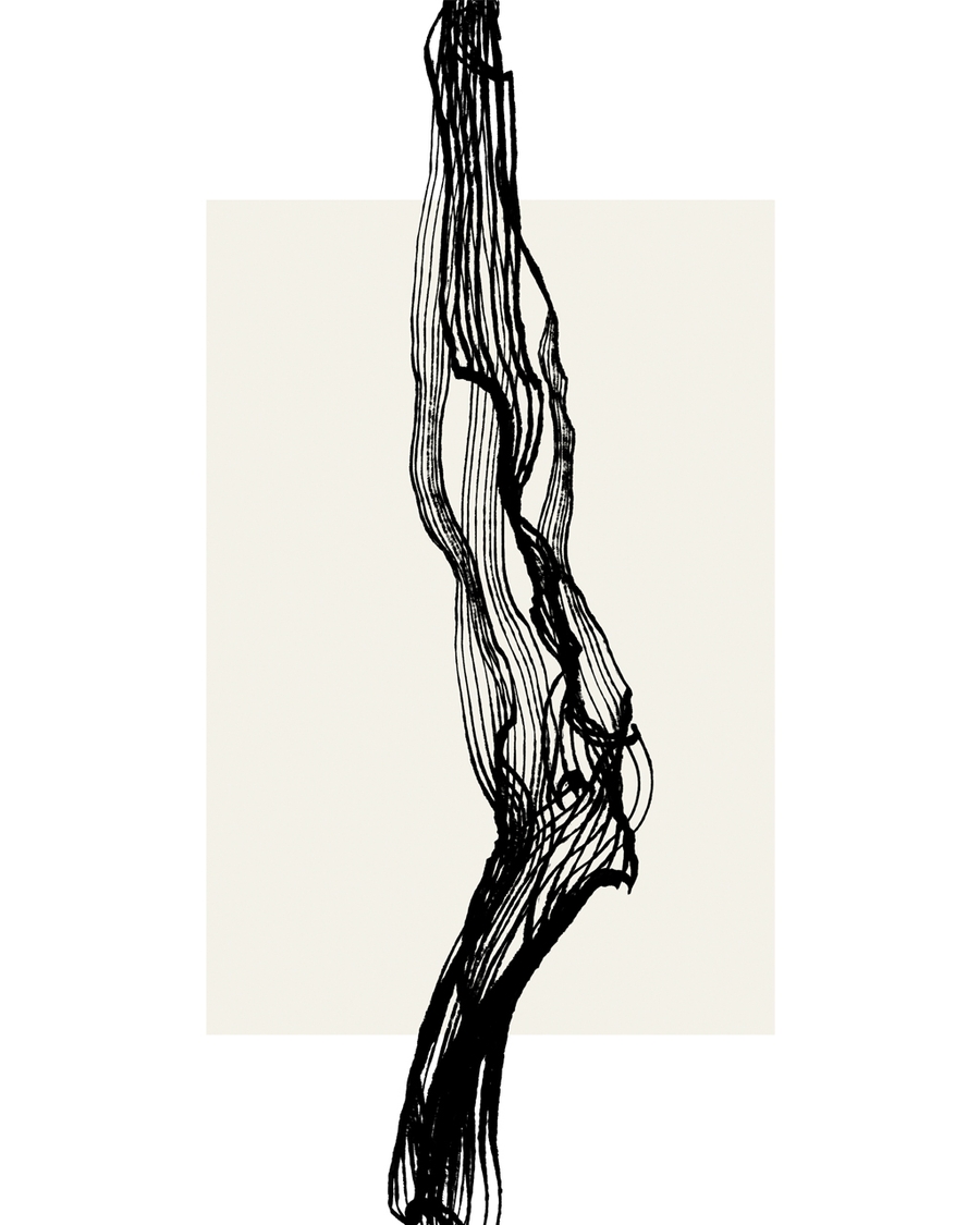 Abstract black tree branch on a beige background