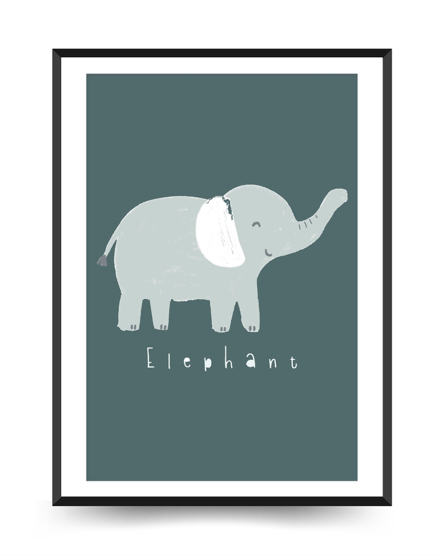 A poster of a Cute elephant illustration on soft green background