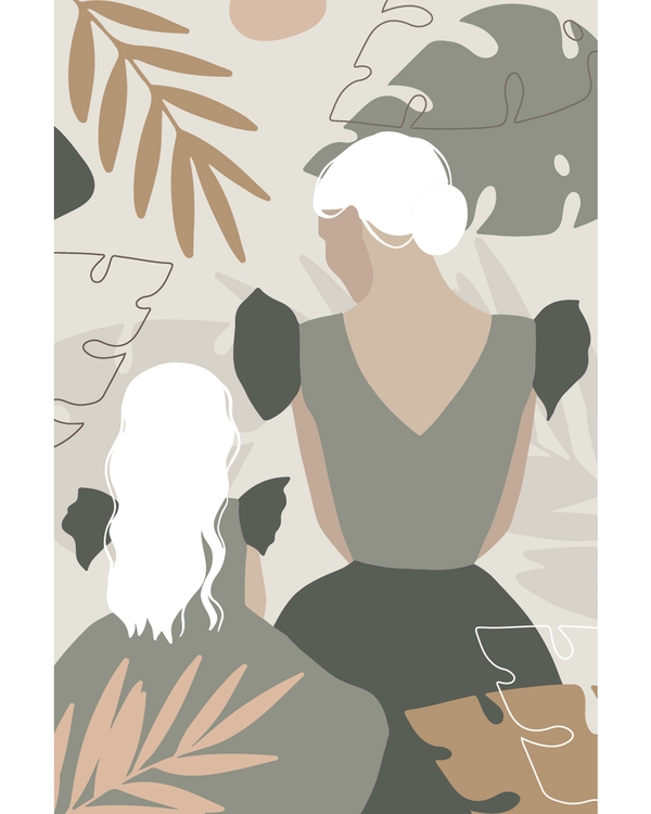 Abstract figures with botanical shapes in earthy tones